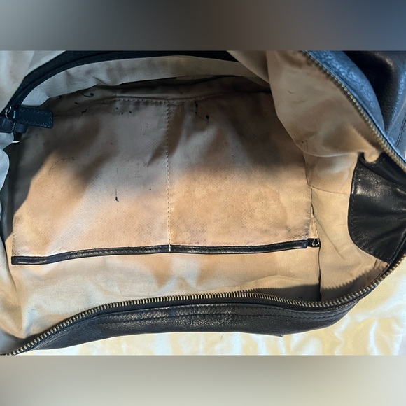 Cole Haan Black Leather Duffle Purse with Croc Embossed Details - Picture 11 of 15